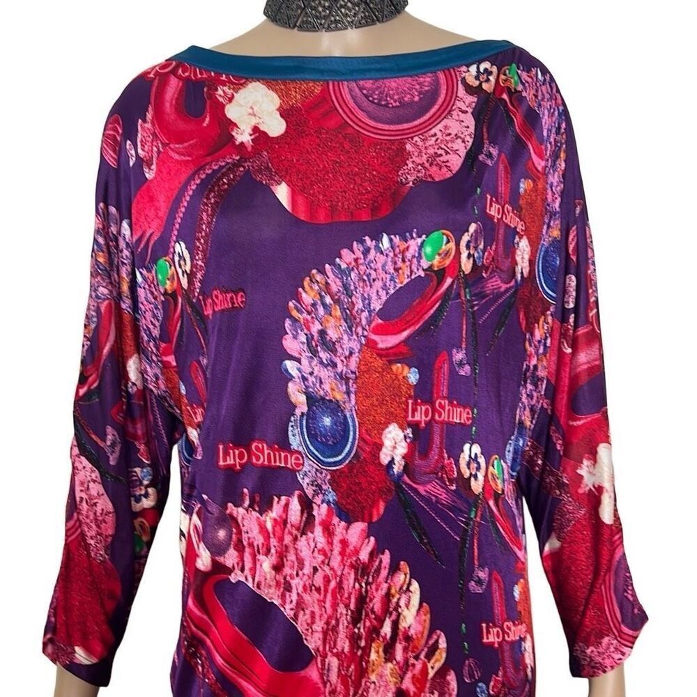 Custo Barcelona Printed Mini Dress Tunic Multicolor Purple Blue Lip Shine Graphi - Picture 4 of 13